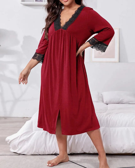 Plus Size Lace Detail V-Neck Lounge Dress