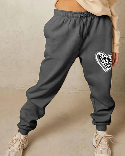 Cozy Heart Graphic Long Sweatpants with Drawstring