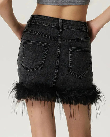 Plush Hem Mini Denim Skirt - ShopEasier