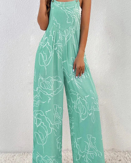 Printed Wide Strap Jumpsuit - ShopEasier