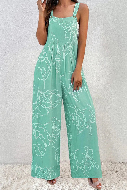 Printed Wide Strap Jumpsuit - ShopEasier