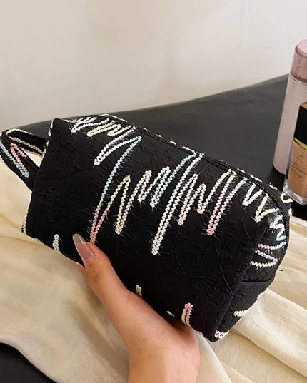 Zippered Contrast Polyester Wristlet Bag