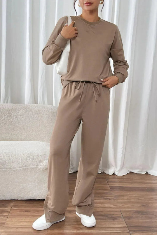 Perfee Women's Drawstring Long Sleeve Top and Pants Set