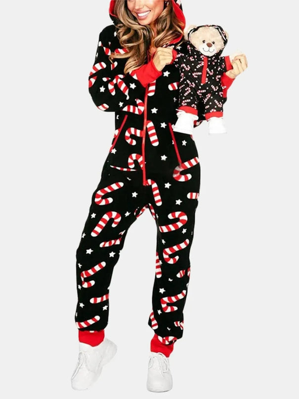 Printed Zip Up Long Sleeve Hooded Jumpsuit - ShopEasier