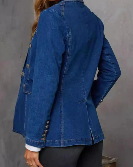 Collared Neck Long Sleeve Denim Jacket - ShopEasier