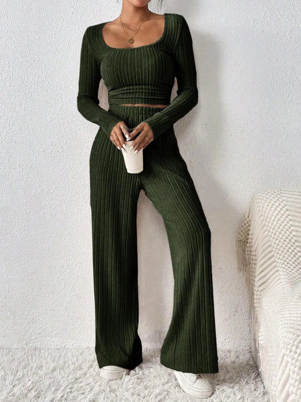 Honey Basic Scoop Neck Long Sleeve Top and Pants Duo