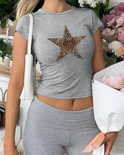 Elegant Star Short Sleeve Round Neck Tee