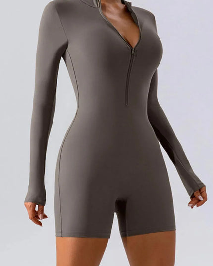 Half Zip Long Sleeve Active Romper - ShopEasier