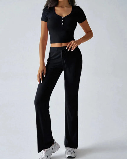 Devine Short Sleeve Top and Drawstring Pants Set - ShopEasier