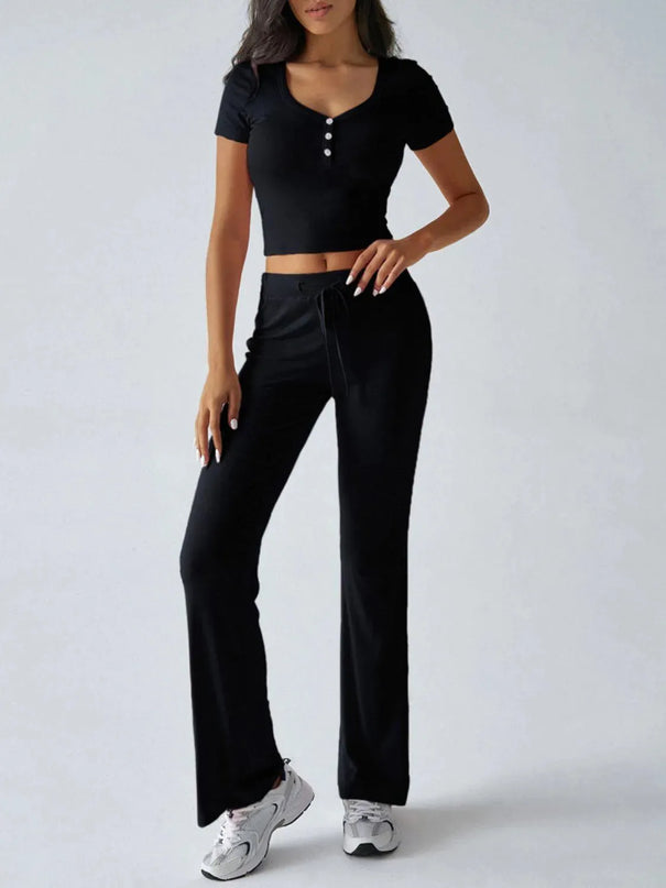 Devine Short Sleeve Top and Drawstring Pants Set - ShopEasier