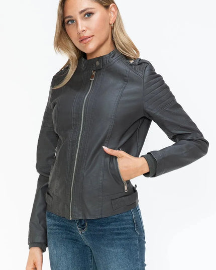 Snobbish PU Leather Biker Jacket with Side Zip Pockets - ShopEasier