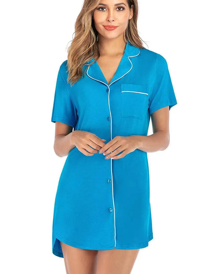 Contrast Piping Pocketed Short Sleeve Lounge Dress