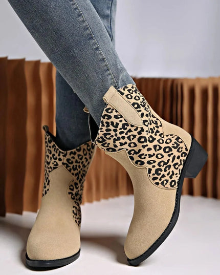 Leopard Suede Block Heel Boots - ShopEasier