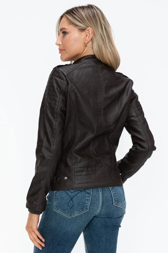 Snobbish PU Leather Biker Jacket with Side Zip Pockets - ShopEasier