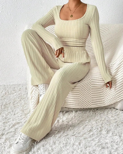 Honey Basic Scoop Neck Long Sleeve Top and Pants Duo