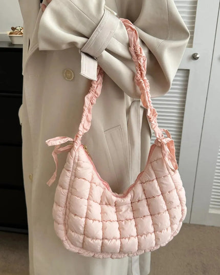 Bubble Texture Ruched Strap Quilted Shoulder Bag - ShopEasier