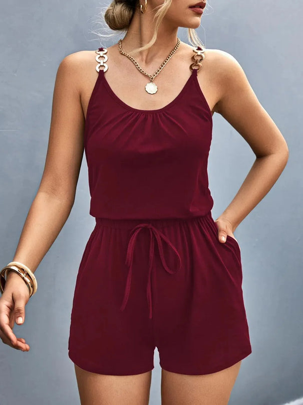 Scoop Neck Romper with Pockets - ShopEasier