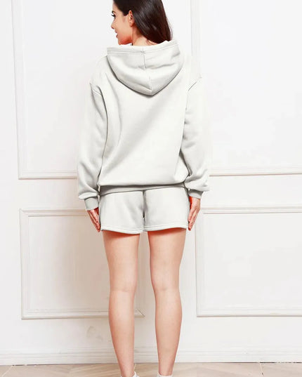 Casual Drop Shoulder Hoodie and Shorts Ensemble