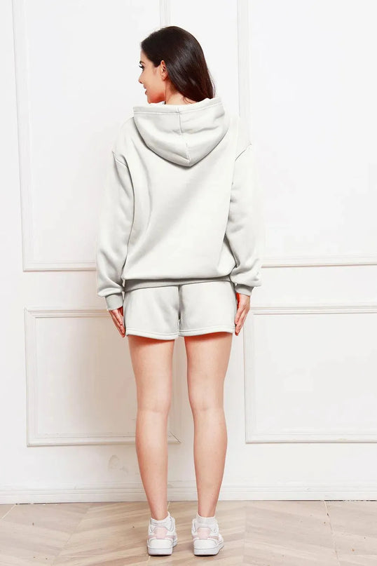 Casual Drop Shoulder Hoodie and Shorts Ensemble