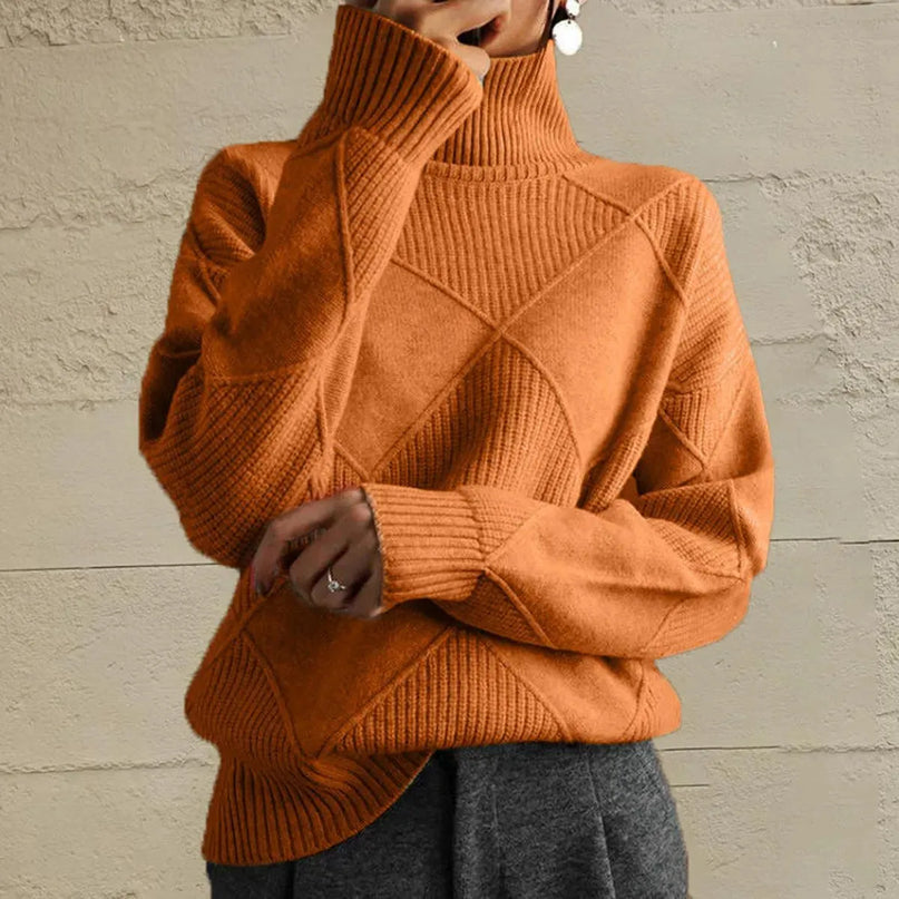 Geometric Turtleneck Long Sleeve Sweater - ShopEasier