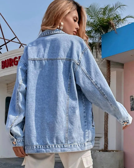 Distressed Button Up Long Sleeve Denim Top - ShopEasier