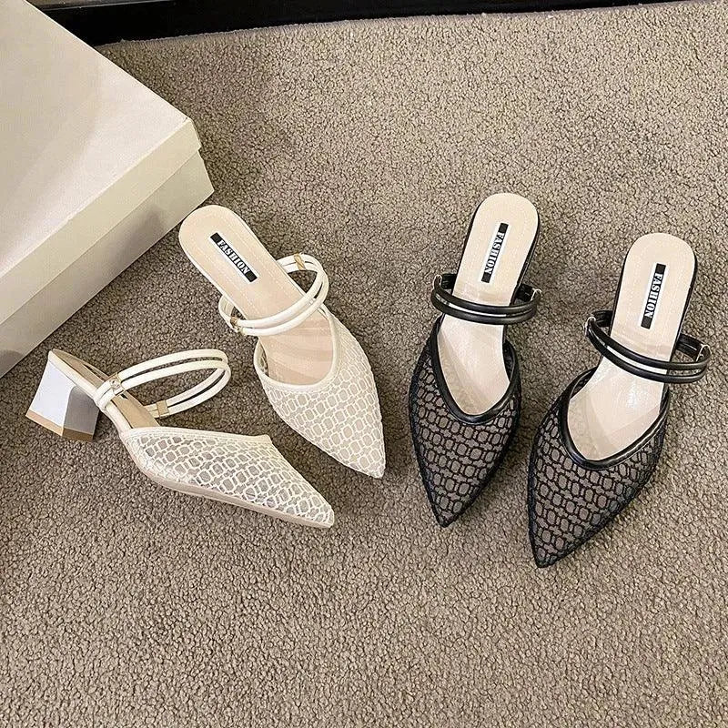 Sandalias elegantes con tacón de bloque y punta puntiaguda