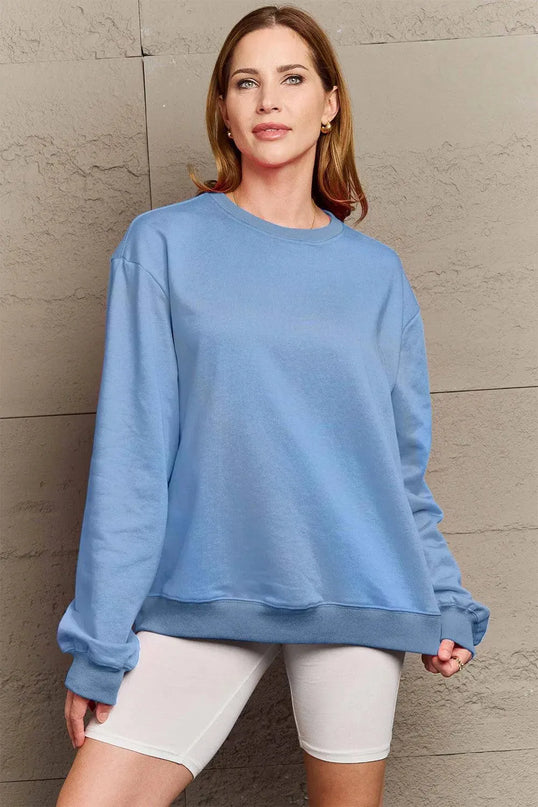 Simply Love Full Size ENJOY THE LITTLE THINGS Round Neck Sweatshirt - ShopEasier