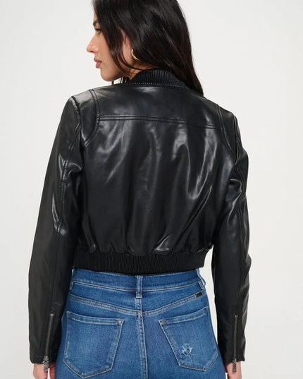 Coalition LA Zip Up Cropped Bomber Jacket - ShopEasier