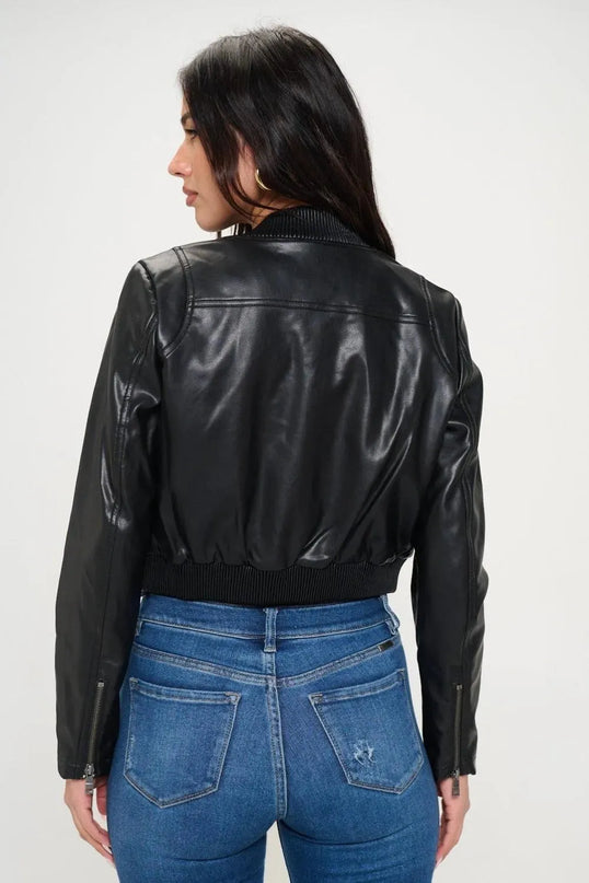 Coalition LA Zip Up Cropped Bomber Jacket - ShopEasier