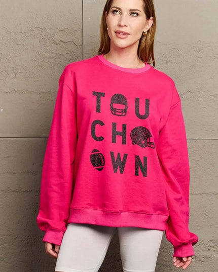 Simply Love Full Size TOUCHDOWN Long Sleeve Sweatshirt - ShopEasier