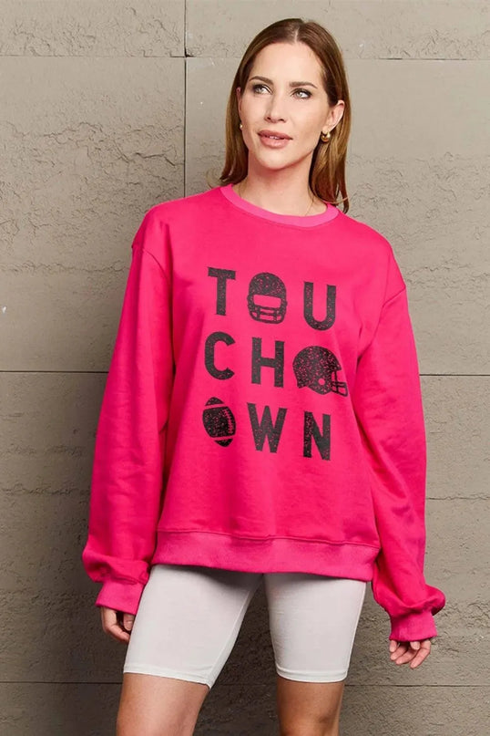 Simply Love Full Size TOUCHDOWN Long Sleeve Sweatshirt - ShopEasier