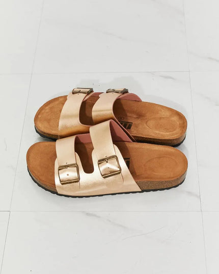 Luxury Double-Banded Cork Slide Sandals in Gold by MMShoes