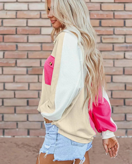 Button-Up Colorblock Long Sleeve Hoodie