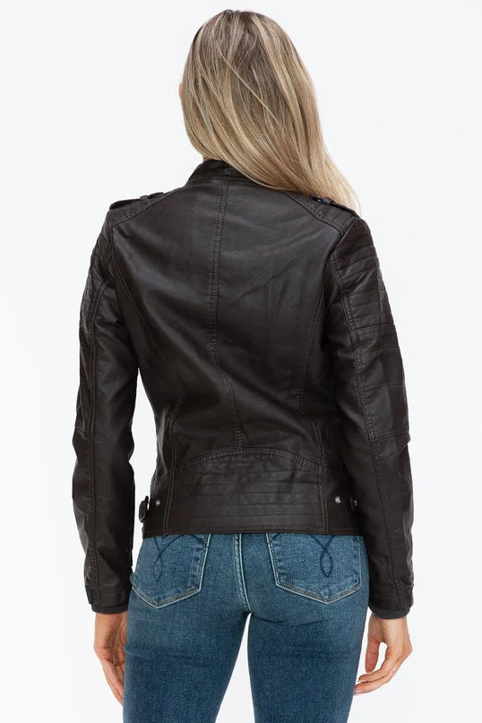 Snobbish PU Leather Biker Jacket with Side Zip Pockets - ShopEasier