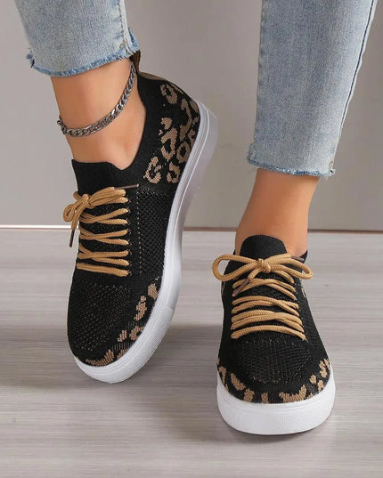 Lace-Up Leopard Flat Sneakers - ShopEasier