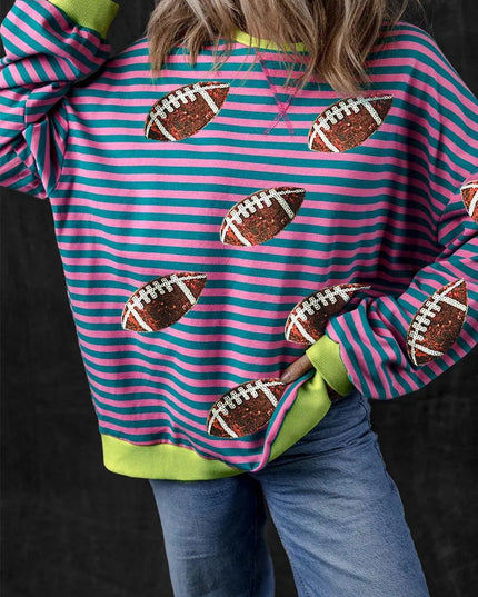 Sequin Striped Long Sleeve Football Sweatshirt