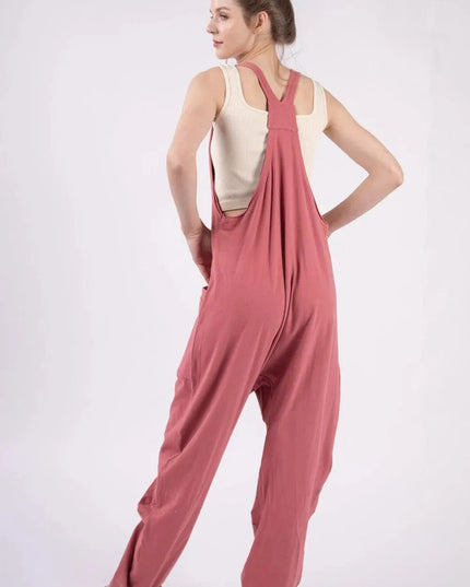 Chic Plunge Neck Sleeveless Jumpsuit with Pockets