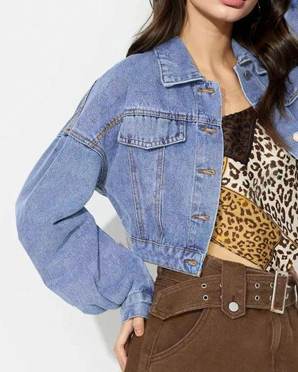 Collared Neck Dropped Shoulder Cropped Denim Top - ShopEasier