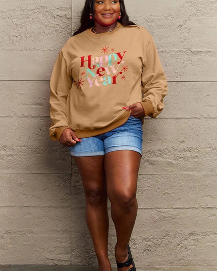 Simply Love Full Size HAPPY NEW YEAR Round Neck Sweatshirt - ShopEasier