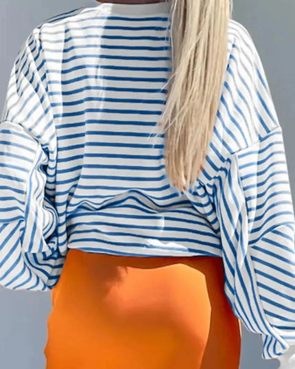 Casual Oversized Striped Long Sleeve Sweatshirt