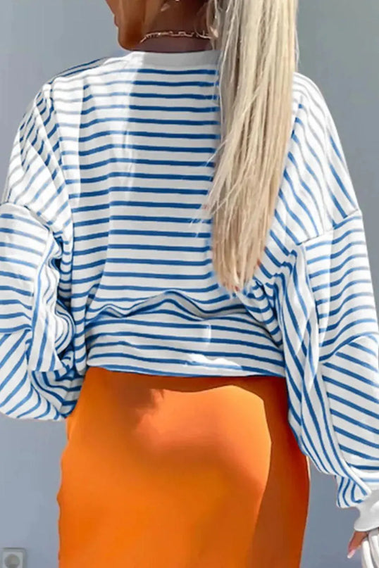 Casual Oversized Striped Long Sleeve Sweatshirt