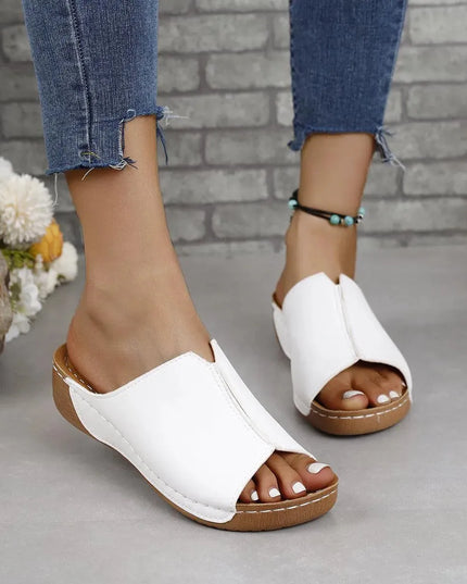 Stylish PU Leather Open-Toe Low Heel Sandals