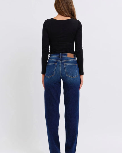 Judy Blue Full Size Raw Hem Straight Leg Jeans - ShopEasier