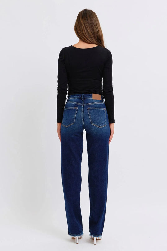 Judy Blue Full Size Raw Hem Straight Leg Jeans - ShopEasier