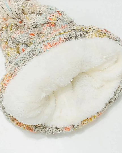 Contrast Cable-Knit Hat with Pompom - ShopEasier