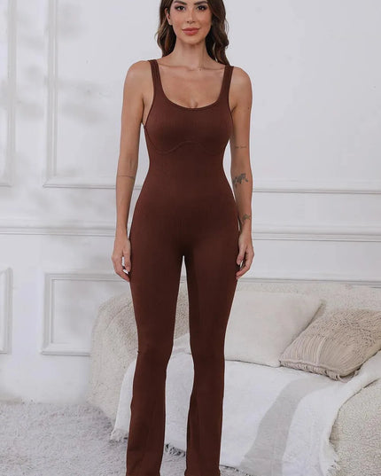 Scoop Neck Wide Strap Active Jumpsuit - ShopEasier