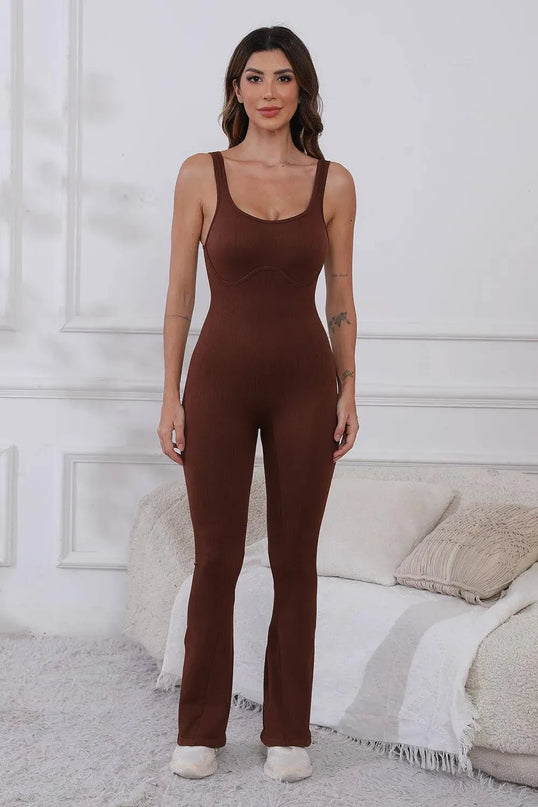 Scoop Neck Wide Strap Active Jumpsuit - ShopEasier