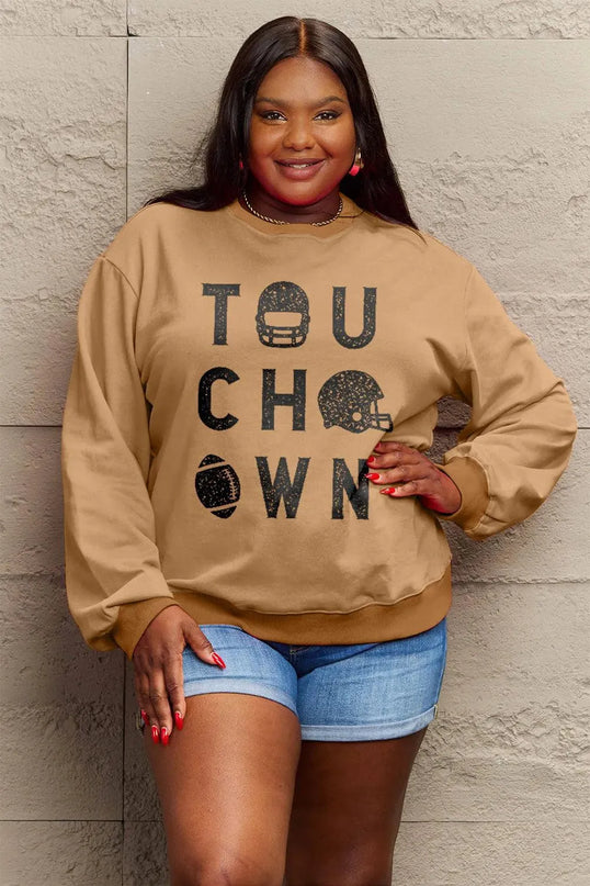 Simply Love Full Size TOUCHDOWN Long Sleeve Sweatshirt - ShopEasier