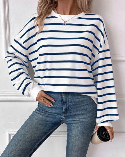 Chic Striped Round Neck Long Sleeve Sweatshirt