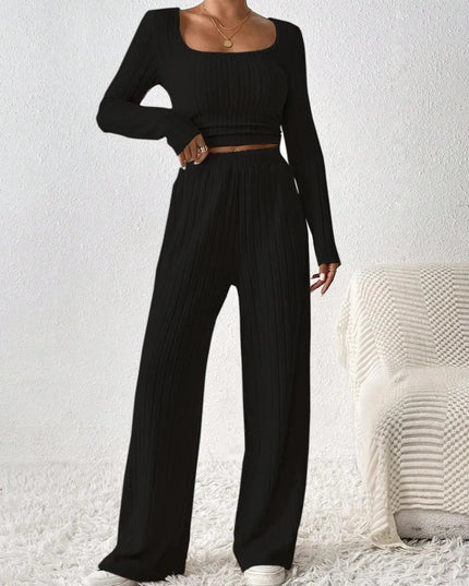 Honey Basic Scoop Neck Long Sleeve Top and Pants Duo